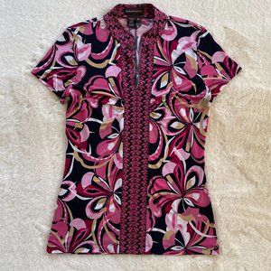 Dana Buchman Pink Floral Patterned Top Slim Fit size XS
